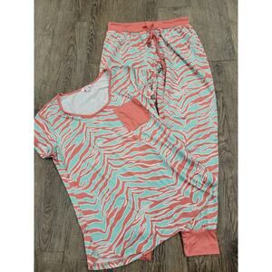 Vibrant Coral and Mint Zebra Pajama Set